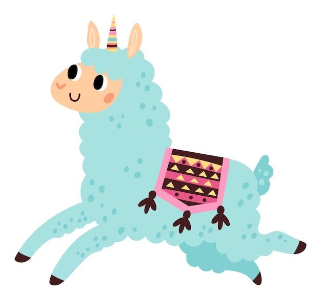 Running alpaca Cute llama Cartoon animal character