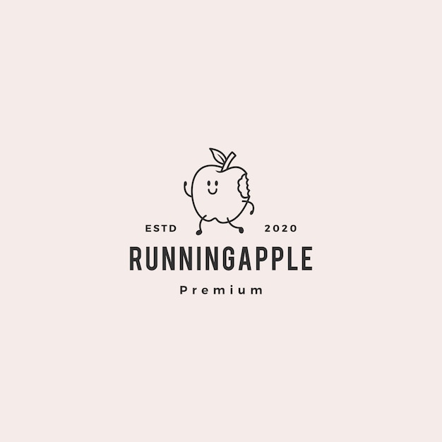 Running apple logo hipster vintage retro vector icon cartoon mascot character illustration