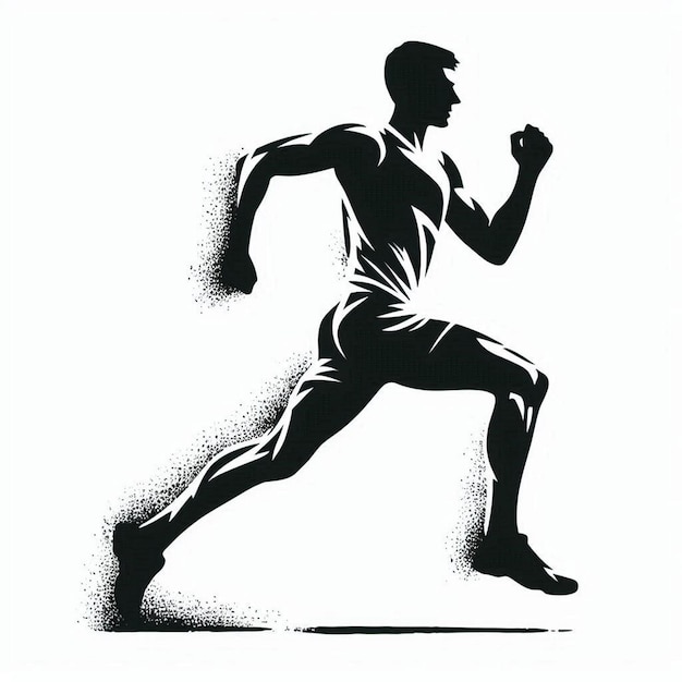 Running Athlete Silhouette Contour Drawing white black white background