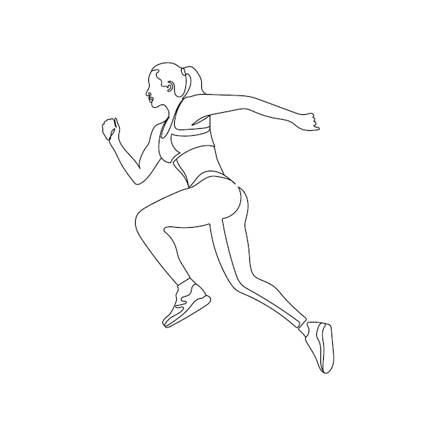 Running athlete woman. One line drawing. Vector illustration