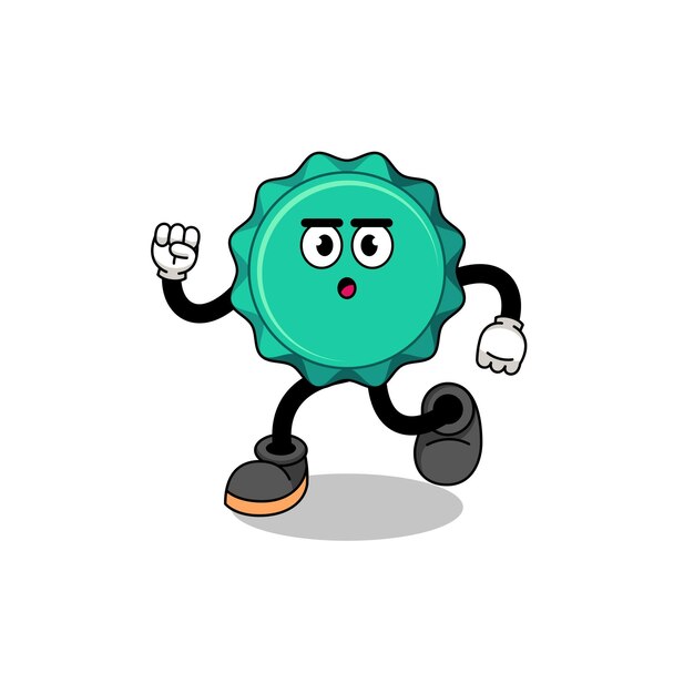 Running bottle cap mascot illustration