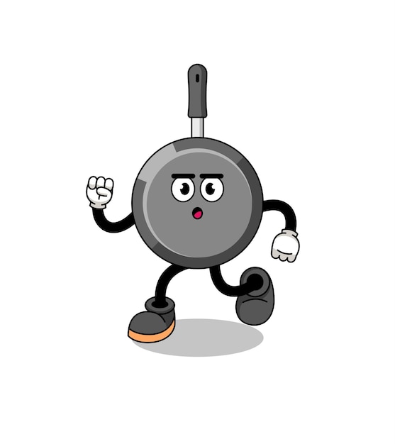 Running frying pan mascot illustration