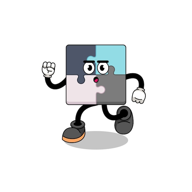 Running jigsaw puzzle mascot illustration character design