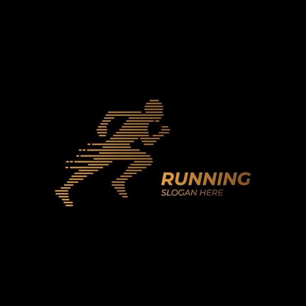 Running Man Logo Icon Abstract lines silhouette Fast Effect Runner Gold Vector Illustration