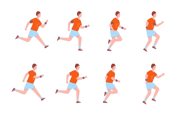 Running man sequence Run character frame animation 2d runner profile sprite sheet jogging motion cycle loop fitness exercise fast sport movement guy splendid vector illustration