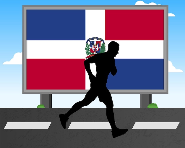 Running man silhouette with Dominican Republic flag billboard olympic games or marathon competition