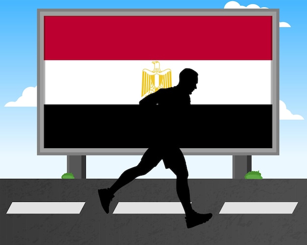 Running man silhouette with Egypt flag on billboard olympic games or marathon competition