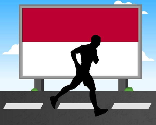 Running man silhouette with Indonesia flag on billboard olympic games or marathon competition