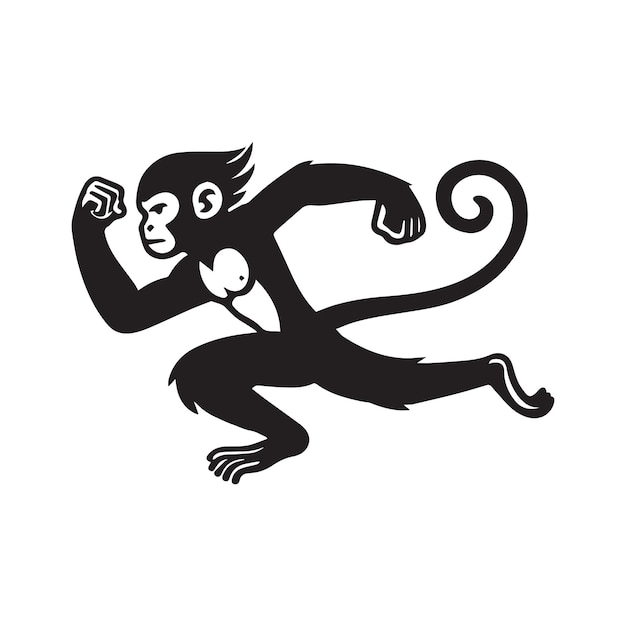 Vector a running monkey vector illustration in black and white