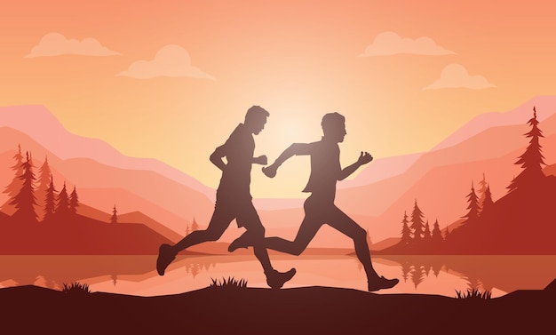 Running silhouettes. Vector illustration, Trail Running, Marathon runner.