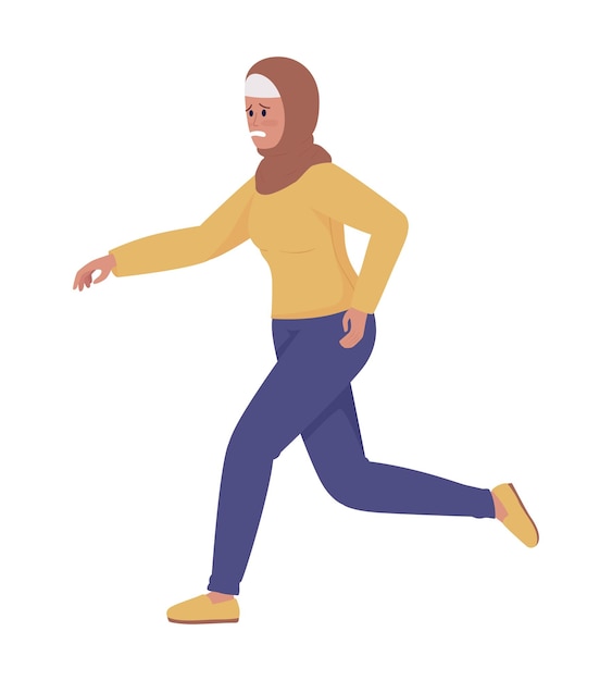 Running woman semi flat color vector character Female figure Full body person on white Common situation isolated modern cartoon style illustration for graphic design and animation