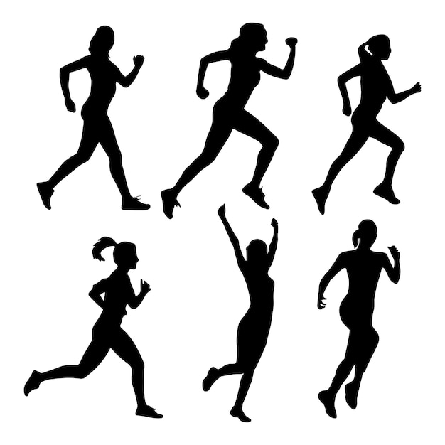 Running woman silhouette set