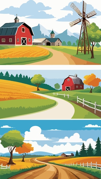 Vector rural countryside landscape illustration drawing artwork vector