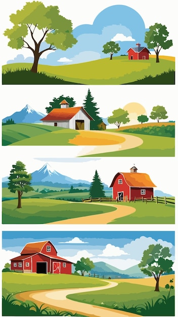 Vector rural countryside landscape illustration drawing artwork vector