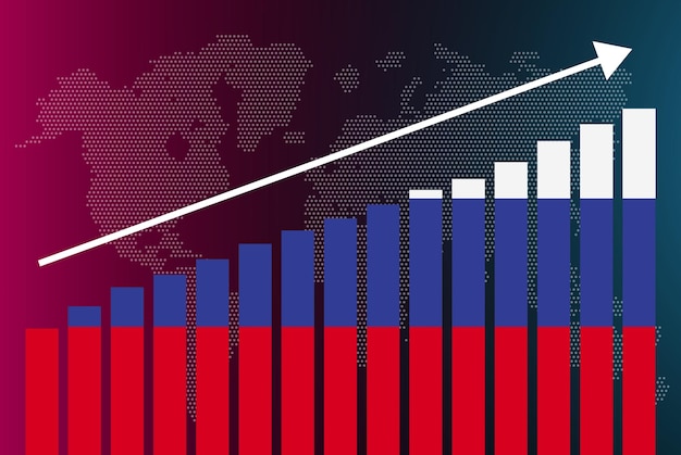 Russia bar chart graph, increasing values, country statistics concept, Russia flag on bar graph