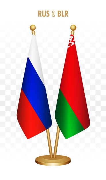 Vector russia and belarus standing flags isolated on white russian desk flag