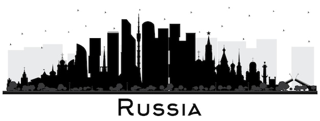 Russia City Skyline Silhouette with Black Buildings Isolated on White