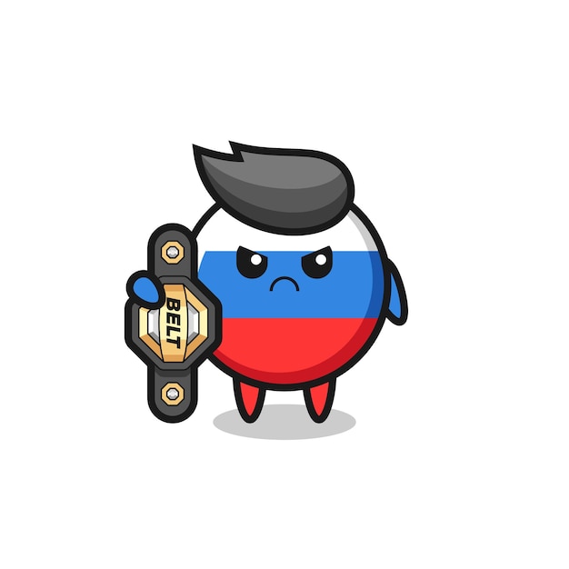 Russia flag badge mascot character as a MMA fighter with the champion belt