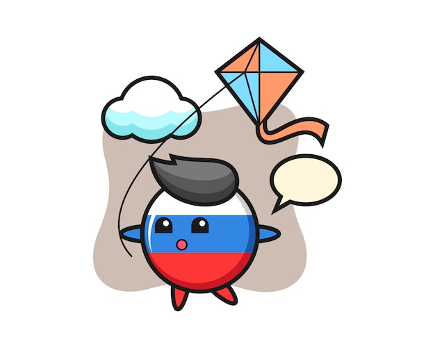 Russia flag badge mascot illustration is playing kite, cute style design  