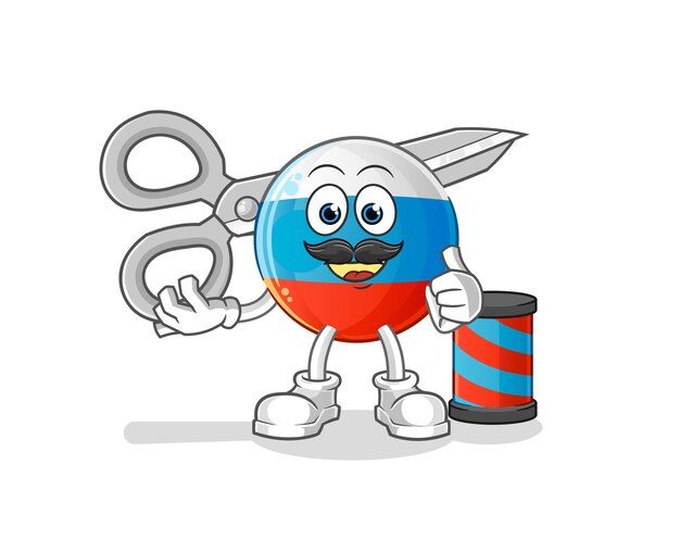 Russia flag barber cartoon. cartoon mascot vector