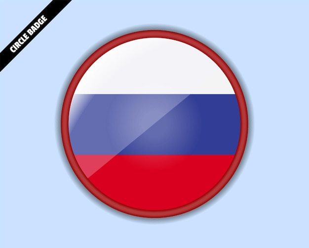 Russia flag circle badge vector design rounded sign with reflection