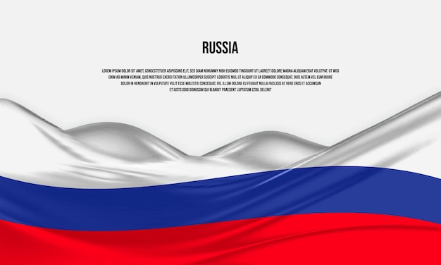 Russia flag design. Waving Russian flag made of satin or silk fabric. Vector Illustration.