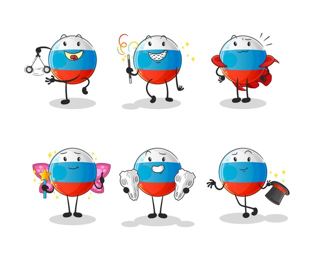 Vector russia flag magic group character. cartoon mascot vector