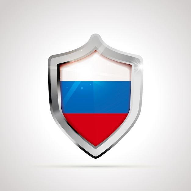 Russia flag projected as a glossy shield