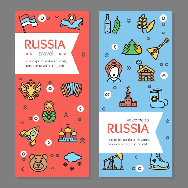 Russia Travel and Tourism Flyer Banner Posters Card Set Vector