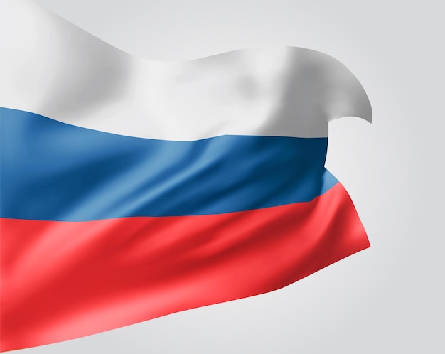 Russia, vector flag with waves and bends waving in the wind on a white background.