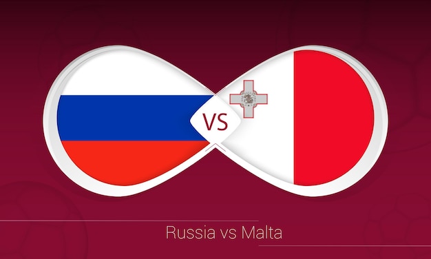 Russia vs Malta in Football Competition, Group H. Versus icon on Football background.