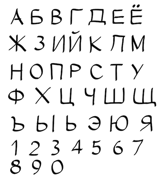 Russian alphabets and numbers in hand writing