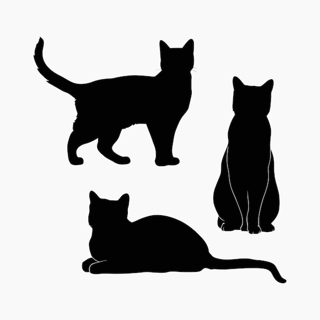 Vector russian blue cat breed silhouette vector set animals illustration