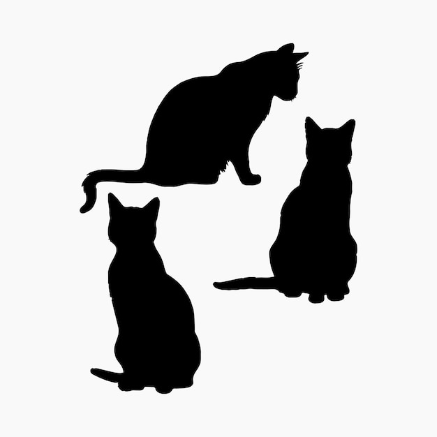 Vector russian blue cat breed silhouette vector set animals illustration