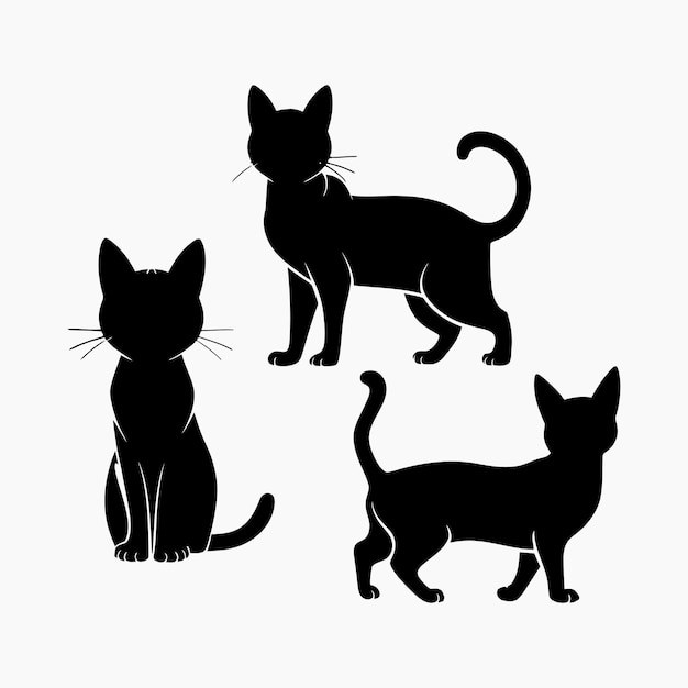 Vector russian blue cat breed silhouette vector set animals illustration