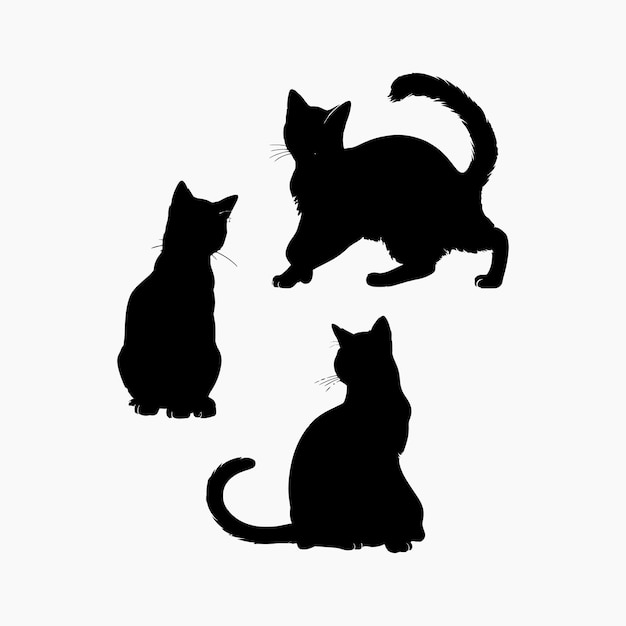 Vector russian blue cat breed silhouette vector set animals illustration