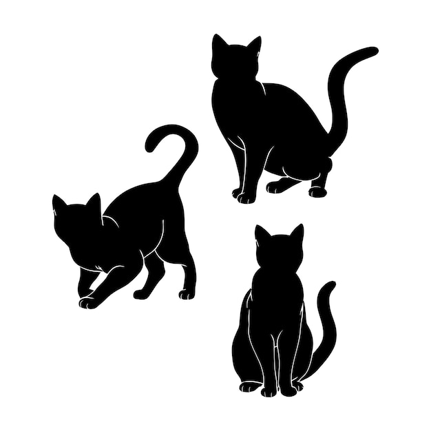 Russian Blue Cat Breed Silhouette Vector Set Animals Illustration