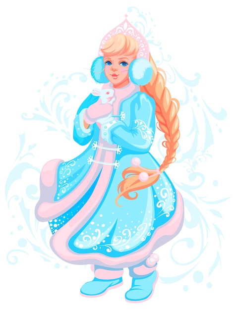 russian christmas and new year greeting card kind cute girl snow maiden