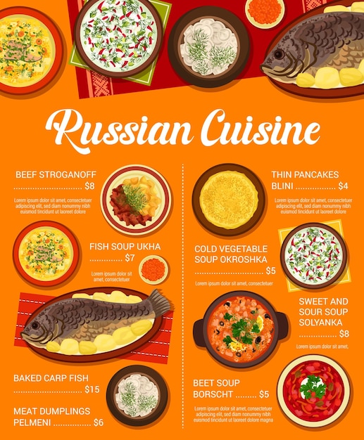 Russian cuisine menu traditional dishes and meals