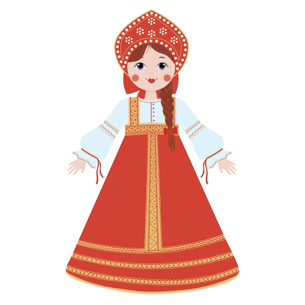 Russian girl in Russian national clothes dress and kokoshnik