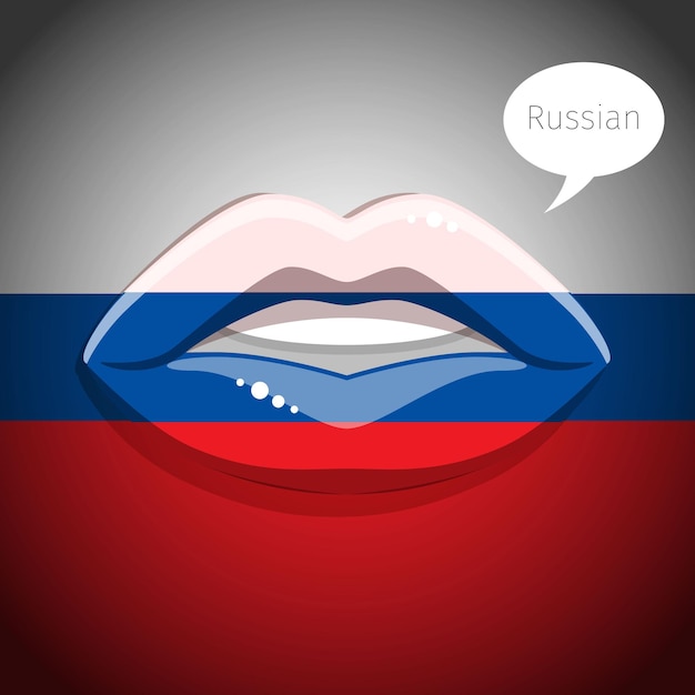 Russian language concept. Glamour lips with make-up of the  Russian flag