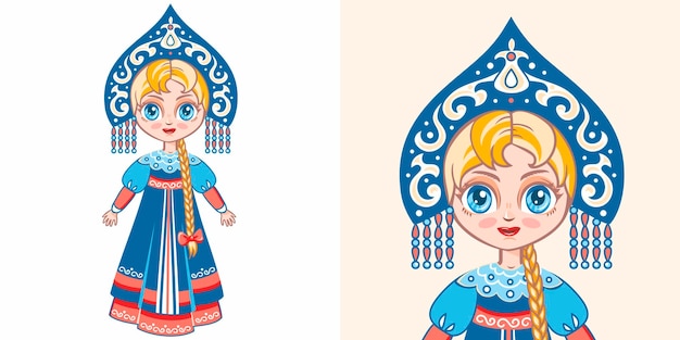 Russian national costume Girl in ethnic clothes of Russia