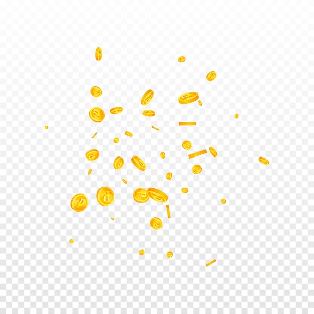 Russian ruble coins falling Classy scattered RUB coins Russia money Ecstatic jackpot wealth or success concept Vector illustration