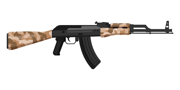 Russian sandy desert khaki camouflage AK 47 Kalashnikov assault rifle with butt. Concept of terrorism and war.