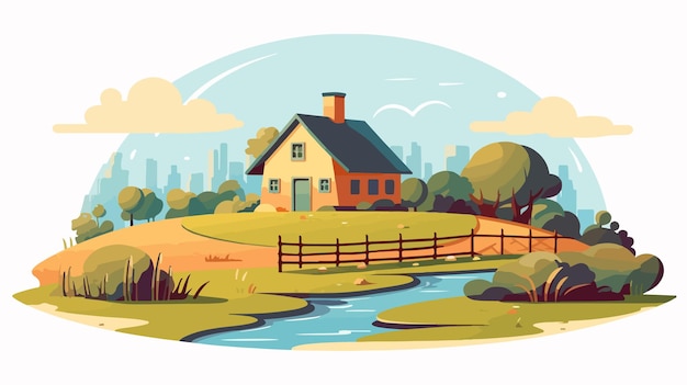 Vector rustic farm cottage concept illustration