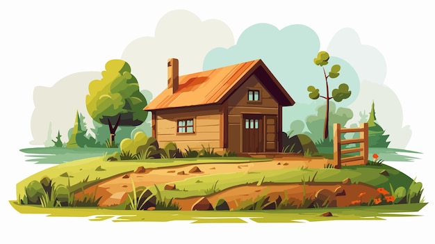 Vector rustic farm cottage concept illustration