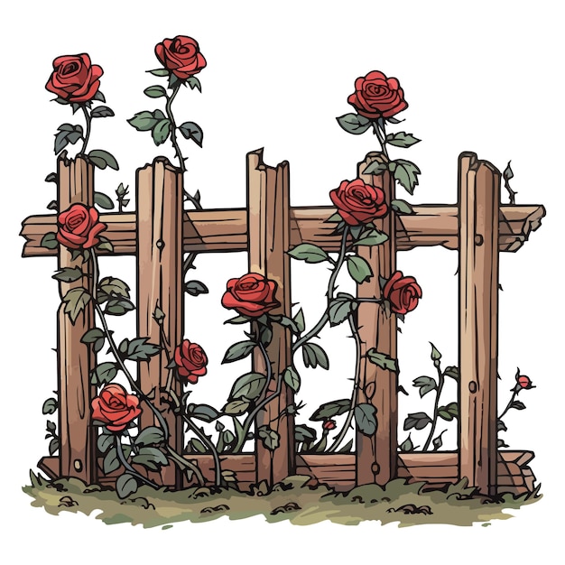 Vector rustic fence with red roses