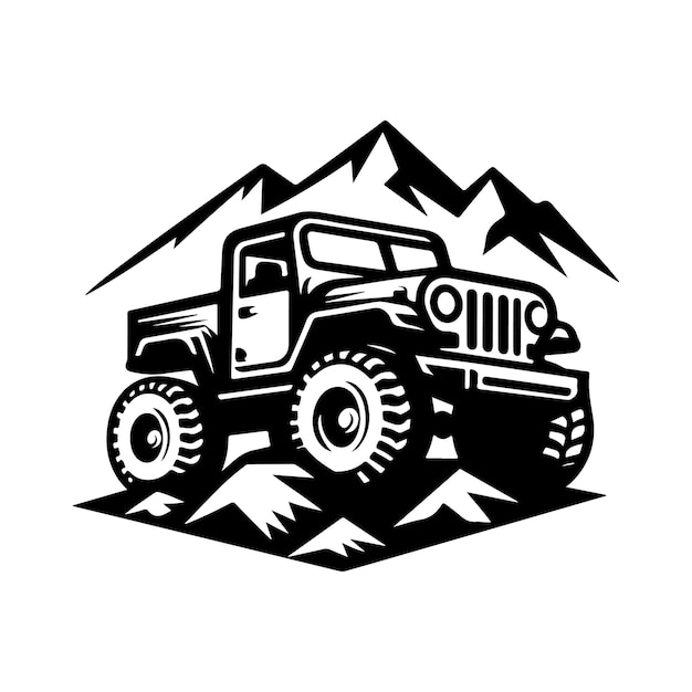 rustic hand drawn logo illustration of off road car