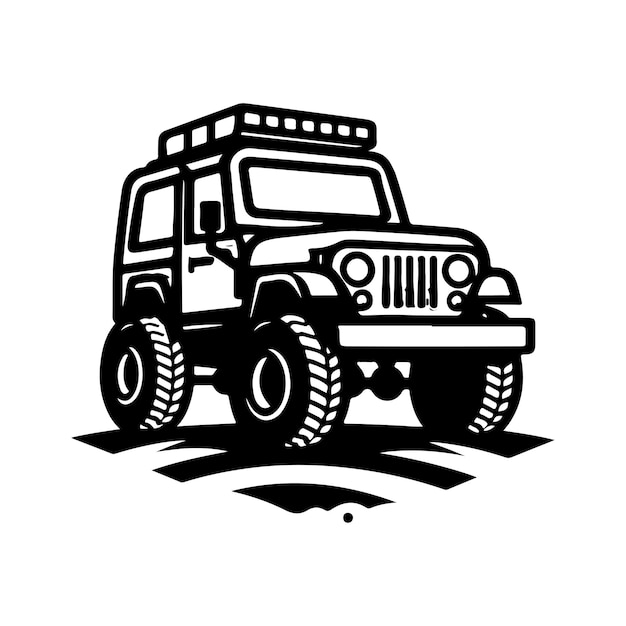 rustic hand drawn logo illustration of off road car