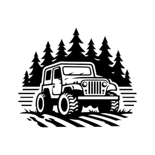 rustic hand drawn logo illustration of off road car